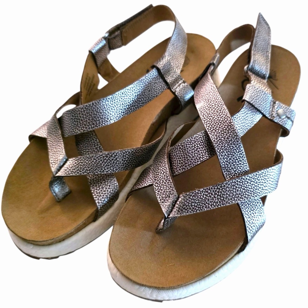 OTBT Springer Womens 8M Pewter Metallic Platform Sandals Boho Comfort Shoes